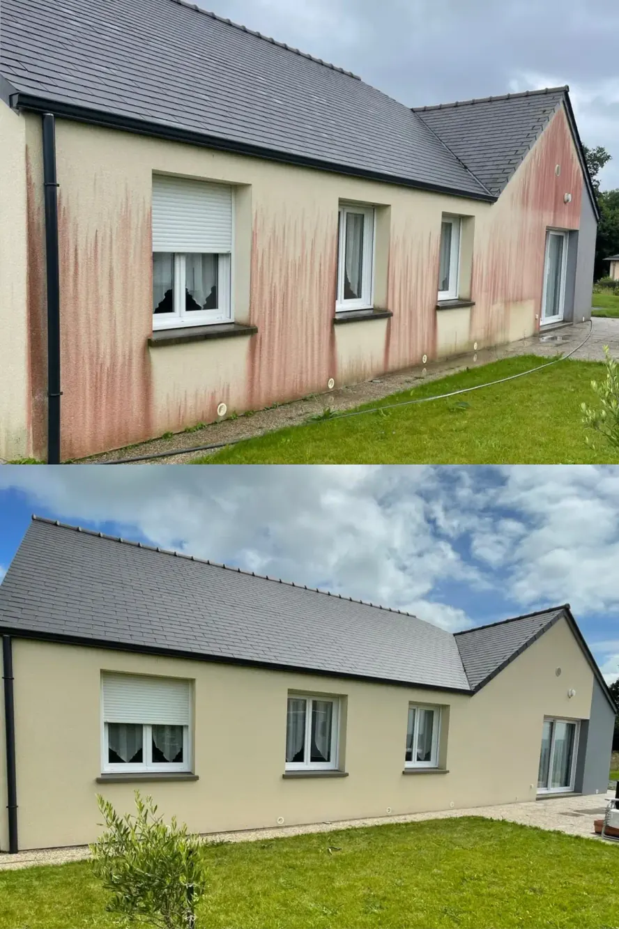 Avant/après nettoyage de façade réalisé par Normandie Nettoyage à Caen, Calvados (14)